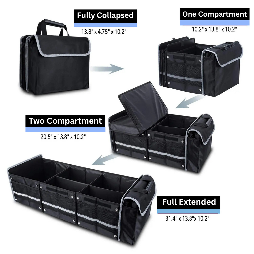 Car 5-in-1 2 Organizer - Cooler Lid, Cargo D and Tie-Down SUV - with Black Storage Solution Collapsible Foldable Insulated Glamor Leak-proof & Dividers, Bag with Straps Trunk Removable