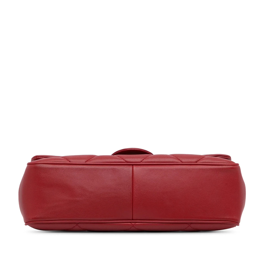 Carry Satchel Easy Unisex Pre-Owned Chanel (Good) Authenticated Lambskin Red Small Flap Leather Bag
