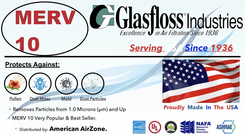or or Made - Office - 10 Filter - In Glasfloss Filter The 2" Air - AC of 20x20x2 Air Air Pleated - Home - (Pack MERV HVAC Filter Furnace 4) USA.