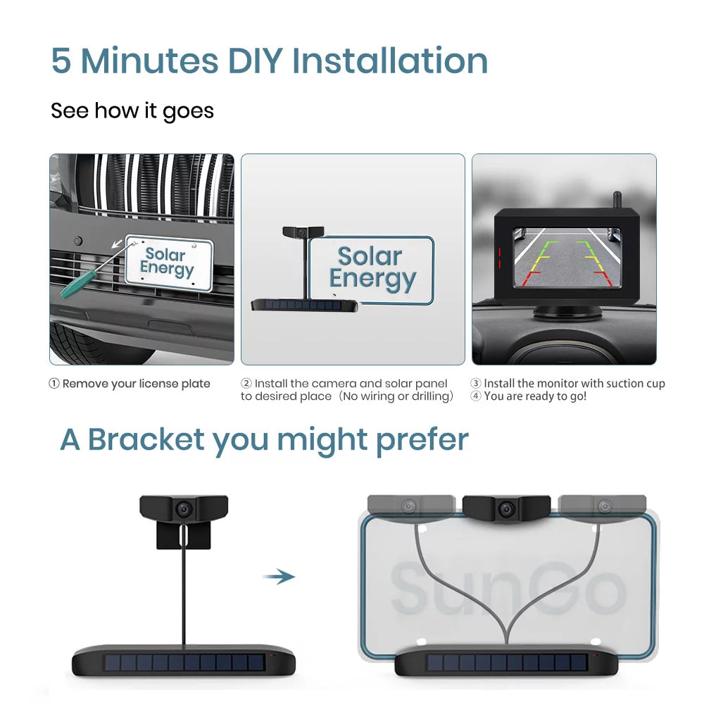 for Most Install Camera, Universal Backup Wiring Camera with Boscam No Vehicle Wireless Rear Digital Wireless Solar View (SungoPro) Bracket