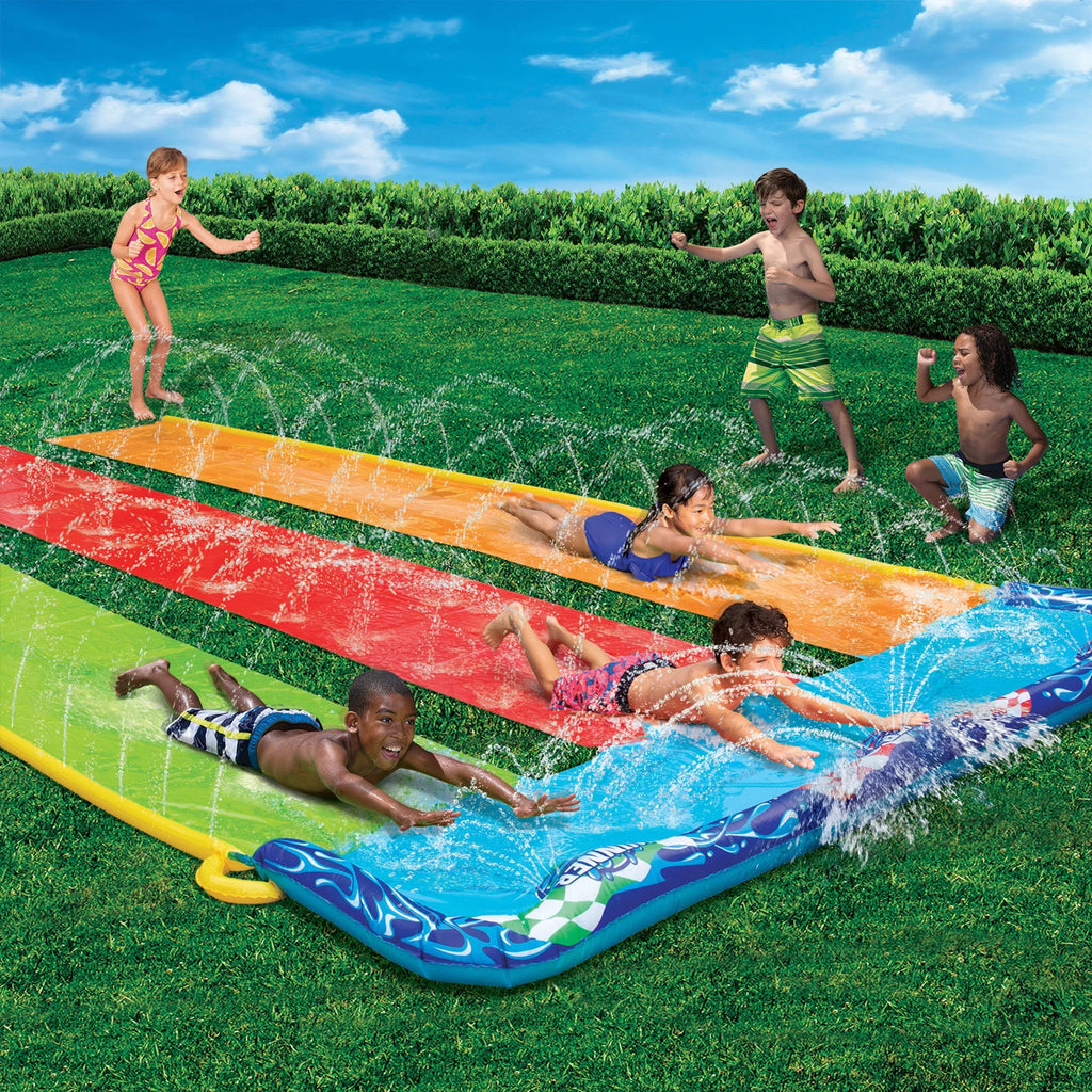 Water - Racing Side-by-Side-by-Side Triple 16 Slide Racing Banzai Fun! Tag Feet