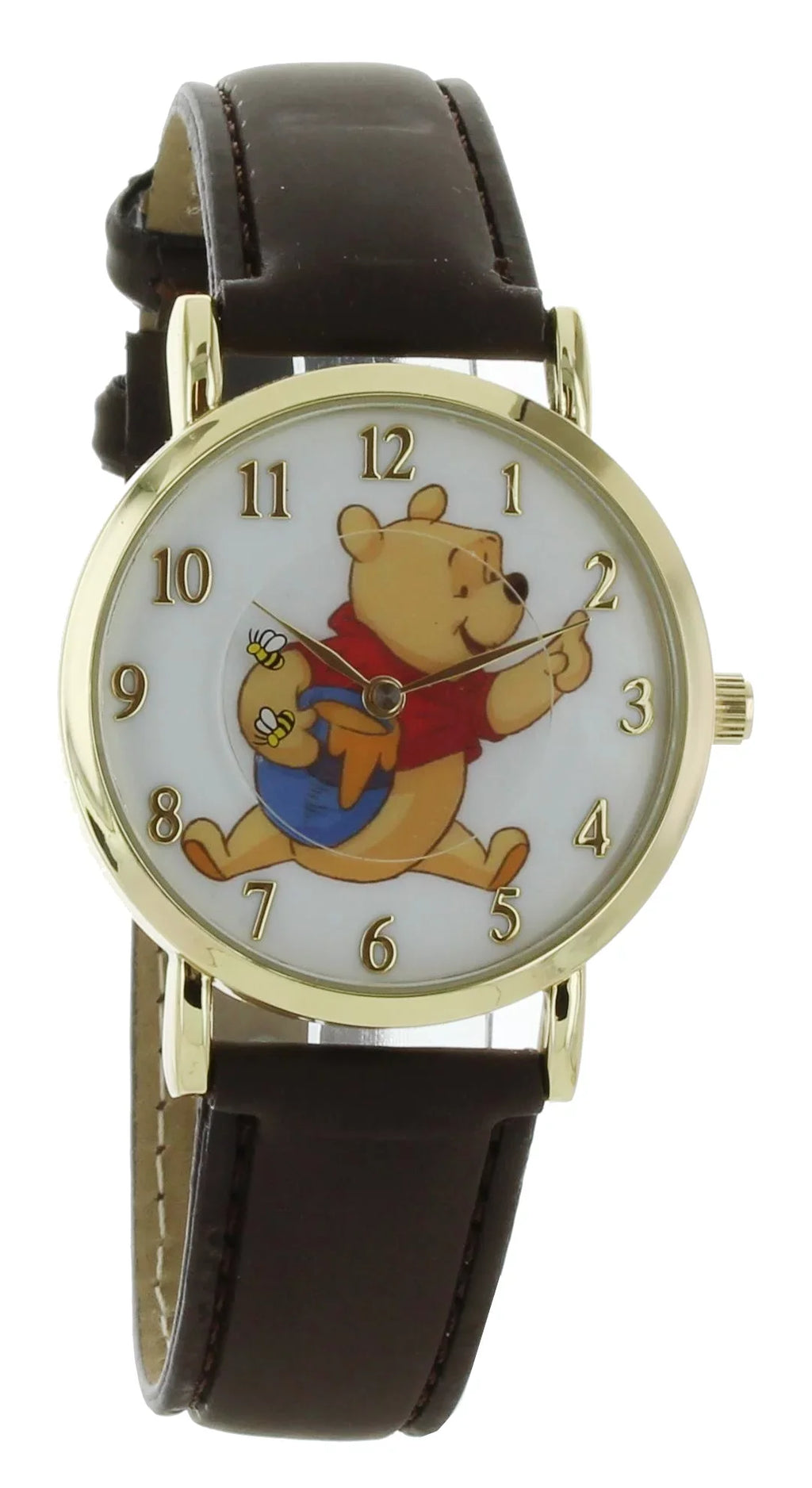 Analog Brown With Case Watch Pooh Tone Gold Band Winnie WP5003 Disney The Bees Rotating Leather