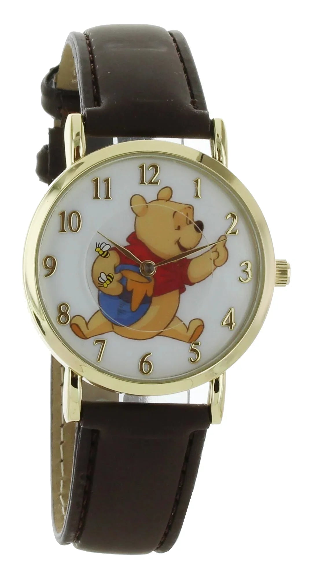 Analog Brown With Case Watch Pooh Tone Gold Band Winnie WP5003 Disney The Bees Rotating Leather