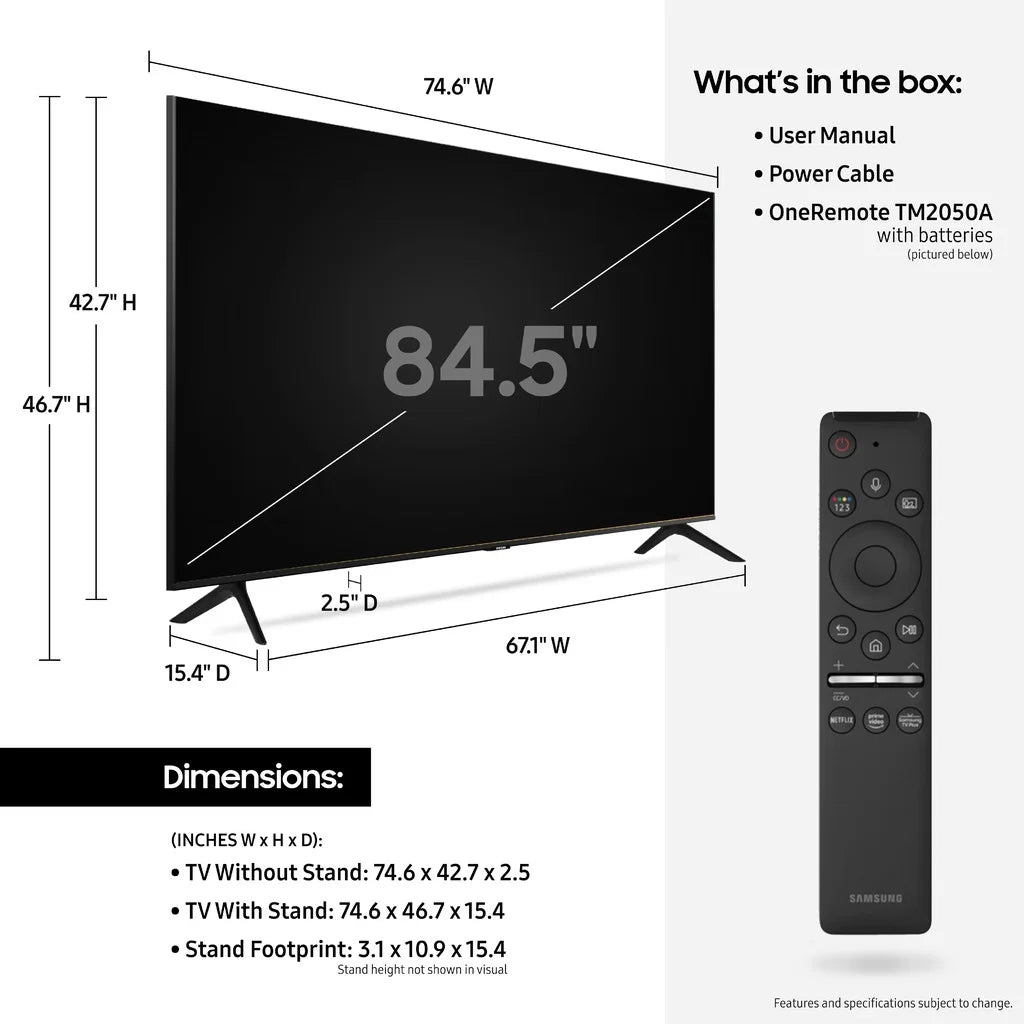 UN85TU8000 with LED 2020 Smart UHD TV Crystal (2160P) SAMSUNG 4K 85" Class HDR