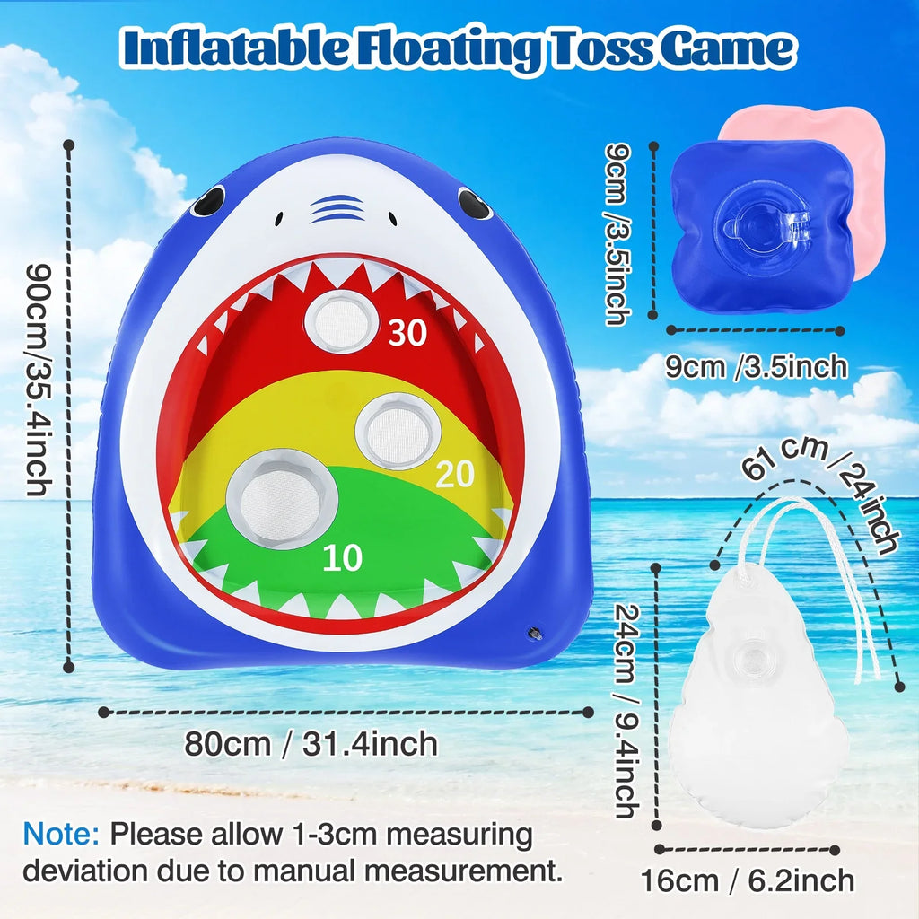 Toss Toys Toy MoKo Inflatable Adults with Blue 8 Summer Games Pool Family Shark Kids Party for Ring Carnival, Floating Sandbag, Water