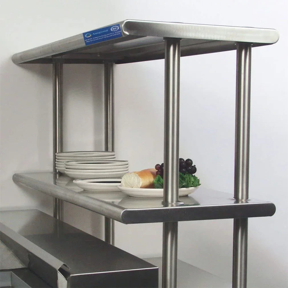 Prep x Kitchen Two Stainless | Overshelf 72" Work Wide Tier Table Table Double 18" | Shelving Combo Shelves & With Metal Steel 12"