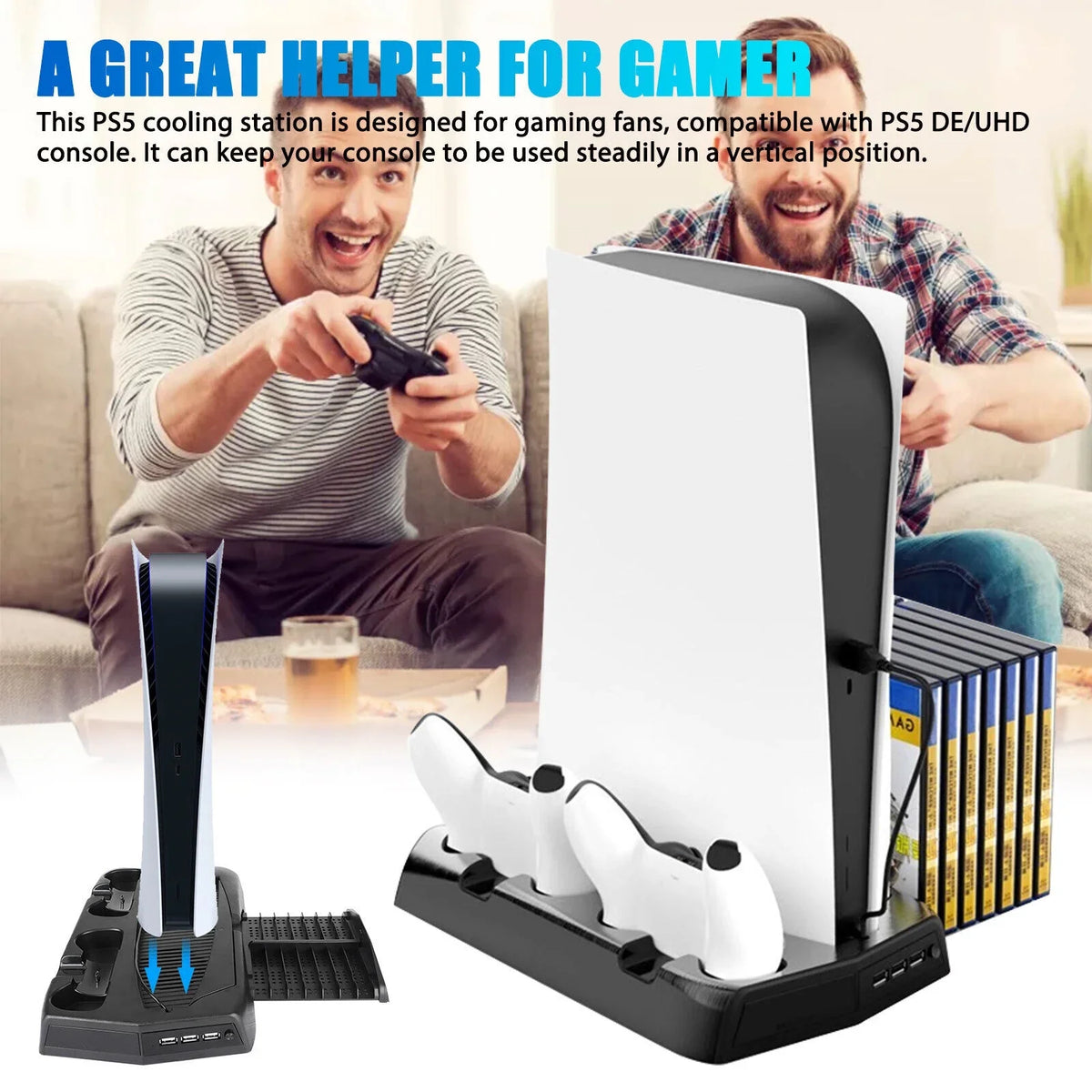 14 Disk Cooling For Fans PS5 Games Charging Slot Stand Dock Controller w/Console