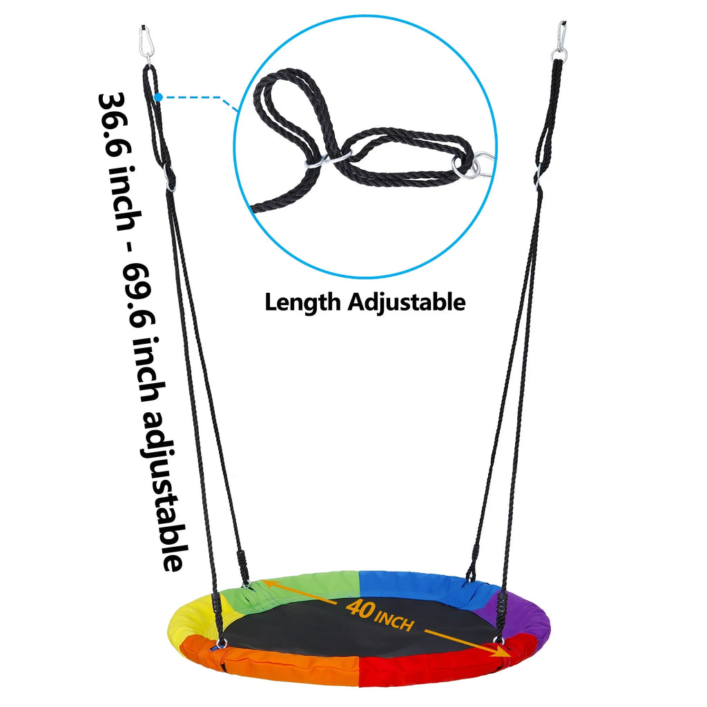 Rainbow Ropes Tree Rotate°, 360 Saucer Set UV 70’’ Outdoor Web Multi-Color Adjustable Steel 700lb 40" Kids Waterproof, - ZenSports Protection, Frame, Swing