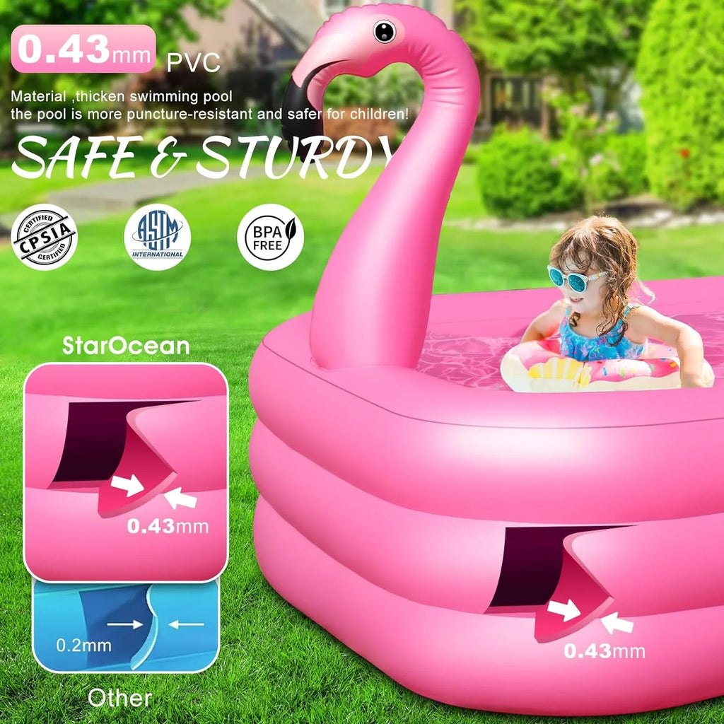 Pool up for Family Inflatable Backyard,Outdoor Blow Large Pool Inflatable Swimming Flamingo Kids,Adults with Pool Pool, 105"x65"x25" Lights, Solar Kiddie Durable Inflatable 2024 Thickened for Pool,