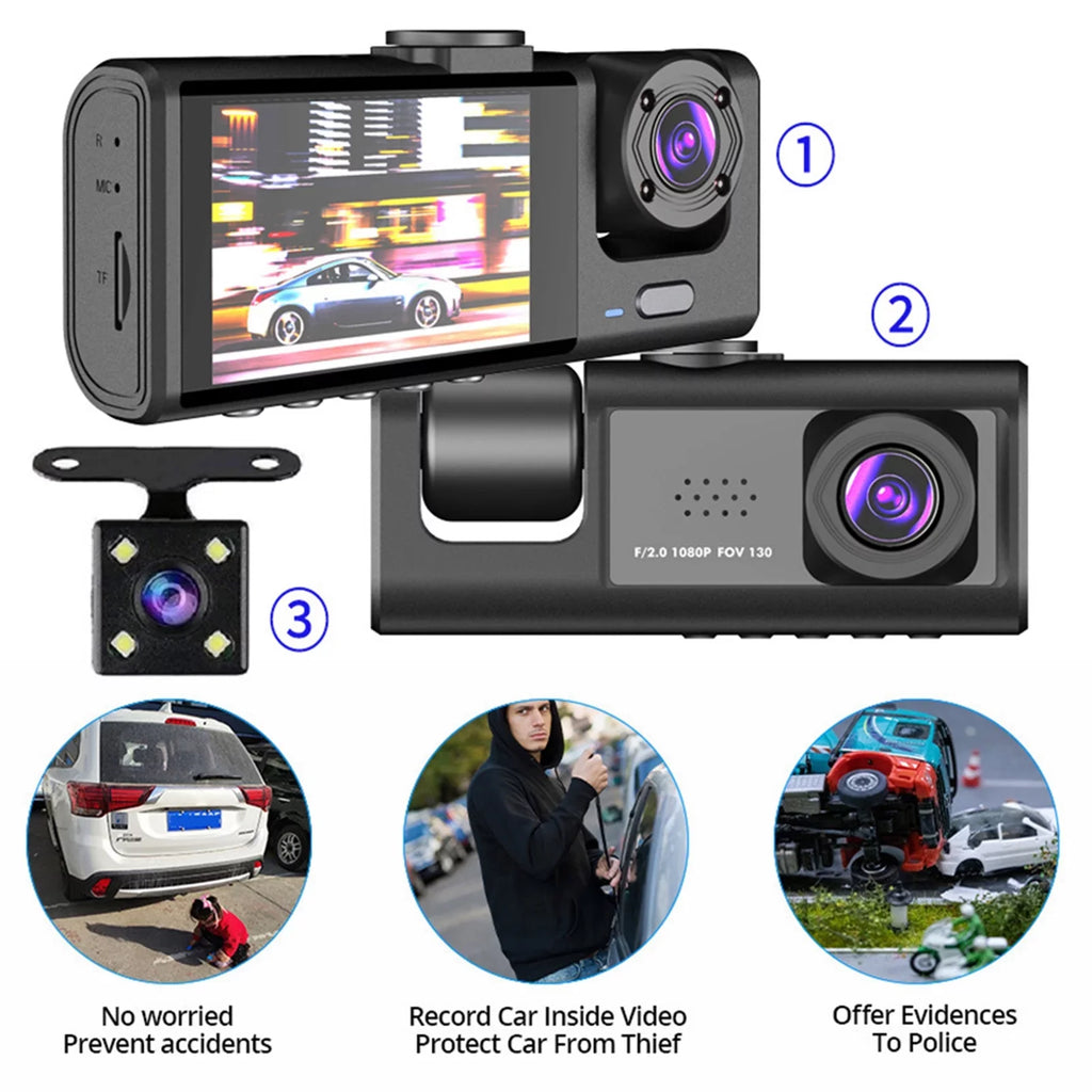 Car Recorder Auto Recording with Dash Safety Camera 3 Cameras, Camcorder, Video Driving Nebublu