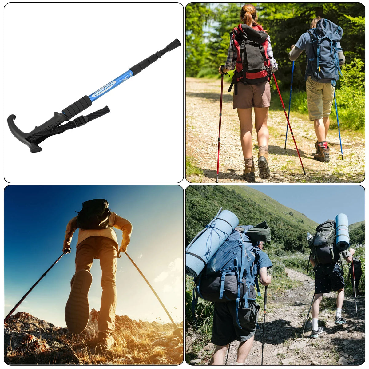 Pole Blue Telescopic T Poles Collapsible 43 Trekking Uxcell Handle, Inch Hiking