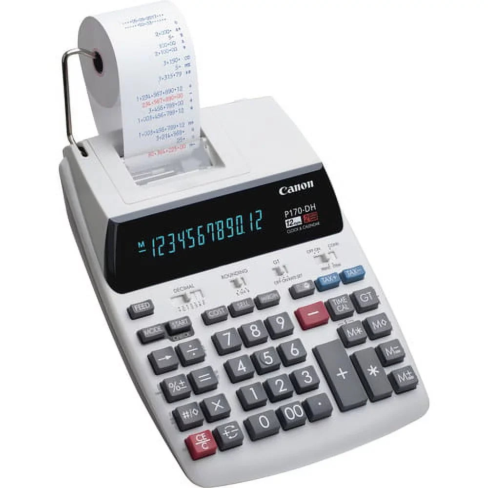 Digits 1 Clock, Change, Sign Each - Item Count, Compact - Calendar, 12 Printing Canon Calculators P170-DH-3 - White