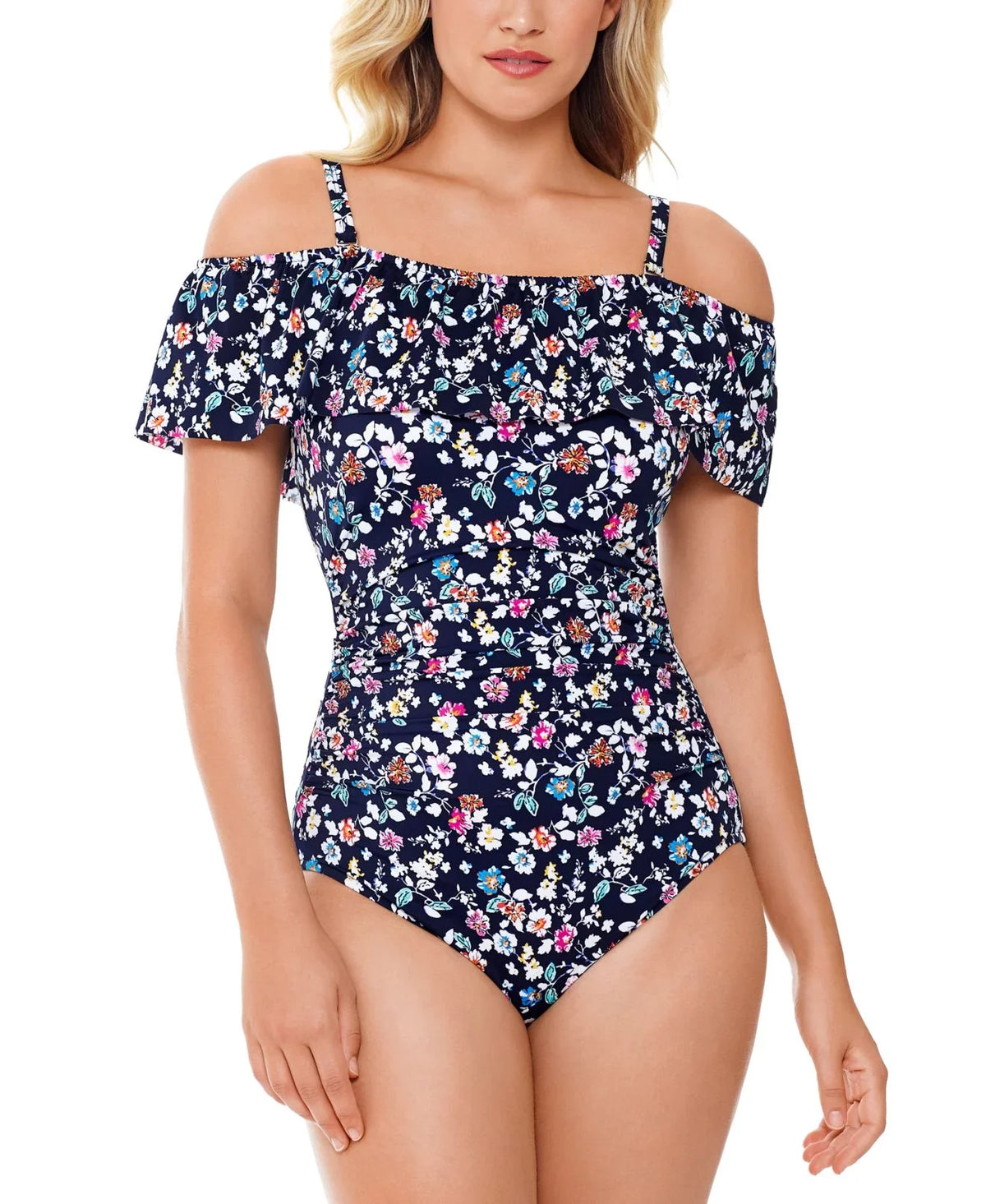 Solutions 14 Swim Ditsy Blue Piece Vintage Womens Swim One Floral