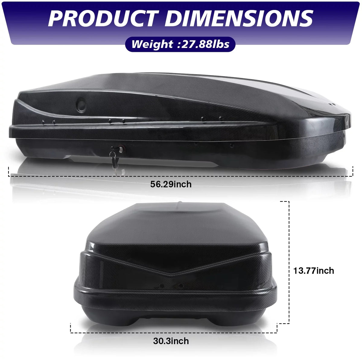30.3" Locks, 13 for Cargo Fibre Carbon L with Rooftop Rooftop Hard Box Waterproof Cargo Rooftop H, Large Cargo SUV Shell Carrier W x x 13.8" 56.3" ft³ Double Box Grain
