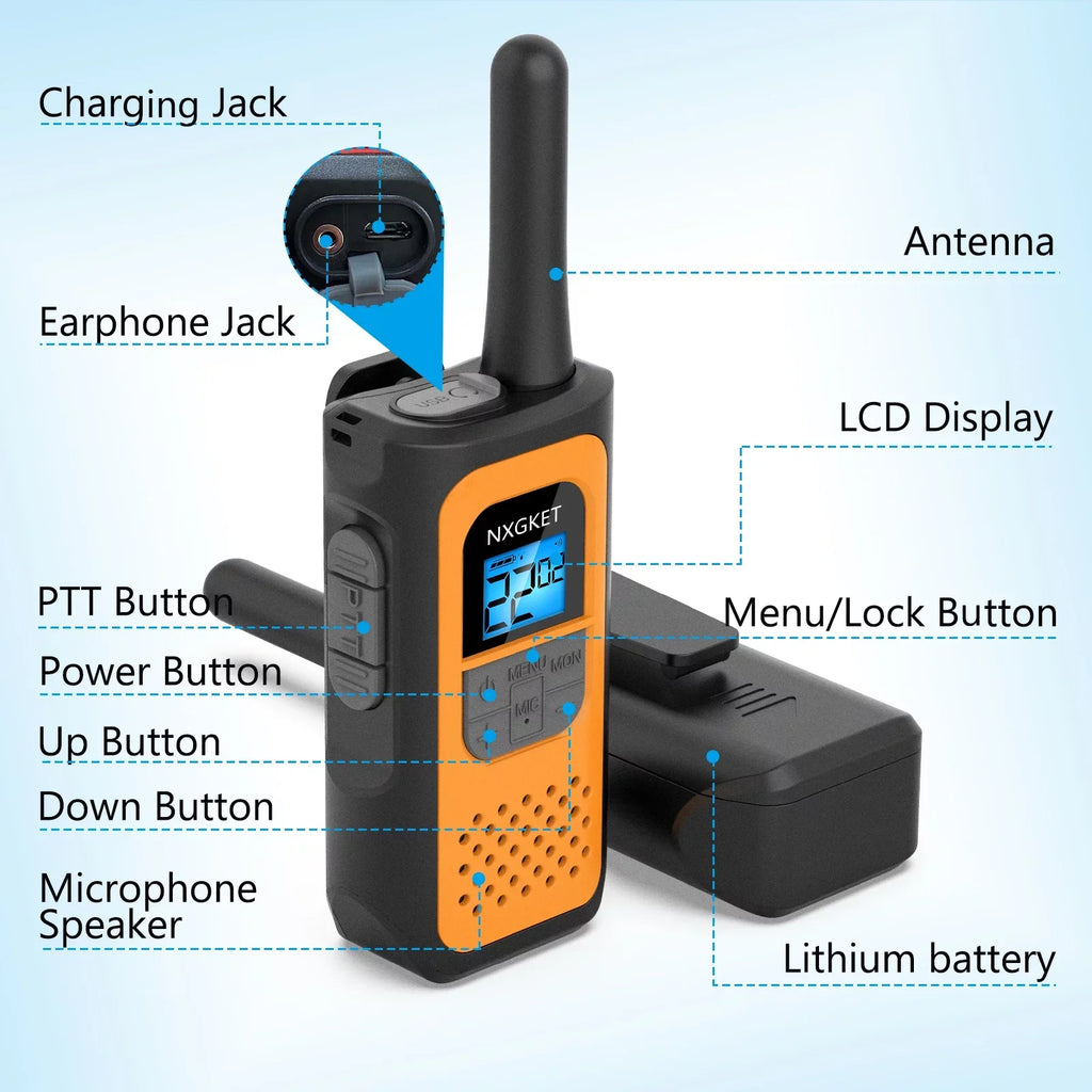 22 with Radios Walkie Set for Talkie, 2 Way Family Li-Ion Gift Pack) Outdoor(2 Talkies NXGKET Rechargeable Long Adults Walkie for Channel Battery Kids, Range