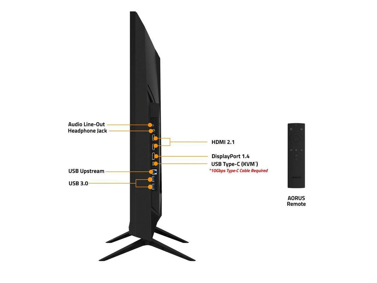1 QLED UHD 4K Gaming FV43U x 3840 2 1.4, FreeSync 2160, Display HDMI Built-in Premium Sync), x w/ Type-C, 1ms x 144Hz Adaptive AORUS KVM Monitor Speakers, Pro USB USB (AMD 43" 3.0, x Port 2 2.1,