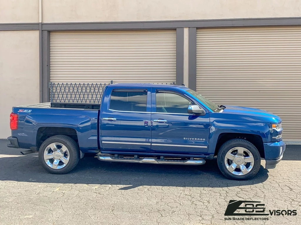 Fits Online Extreme Vents 2014-2018 TINTED ALL | EOS Style Side SMOKE Chevrolet Guards Silverado Models Cab Window Deflectors Store IN-CHANNEL 1500 Rain Visors Crew