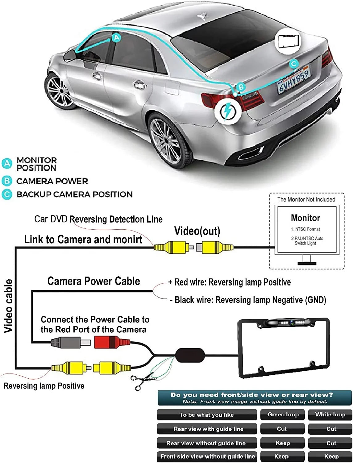 Camera with Bright Waterproof Absolute 8 Night CAM2100S Camera Plate Security Viewing LEDs Chrome Universal Angle Car Frame Vehicle View Camera Front Vision 170° Assist Front License