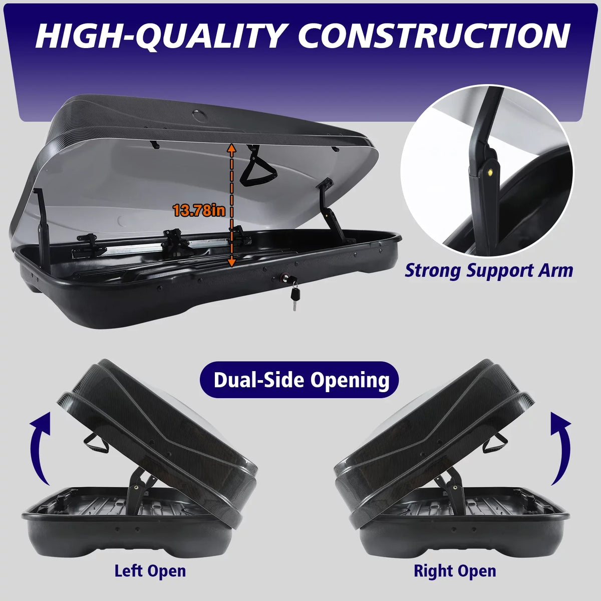 30.3" Locks, 13 for Cargo Fibre Carbon L with Rooftop Rooftop Hard Box Waterproof Cargo Rooftop H, Large Cargo SUV Shell Carrier W x x 13.8" 56.3" ft³ Double Box Grain
