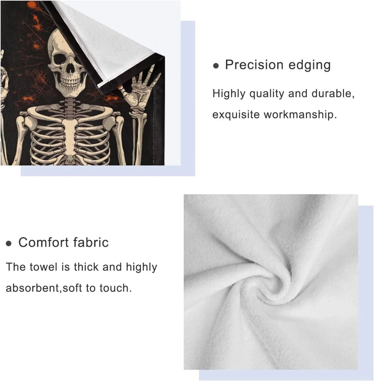 Gift 3-Piece Decorative Skeleton Washcloth Towels Soft Hotel Towel Pool Gym Beach Washcloth Absorbent Towel Bath Bathroom Hand Swimming Bathroom Towel Halloween Coolnut for Set