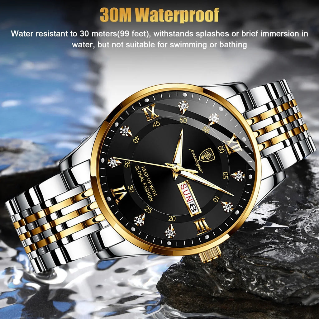 Steel Waterproof Relojes Watch Men's Stainless Quartz De Classic Hombre Luminous