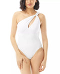 Twist-Front Swimsuit, One Carmen Valvo US 10 One-Shoulder Piece Marc WHITE