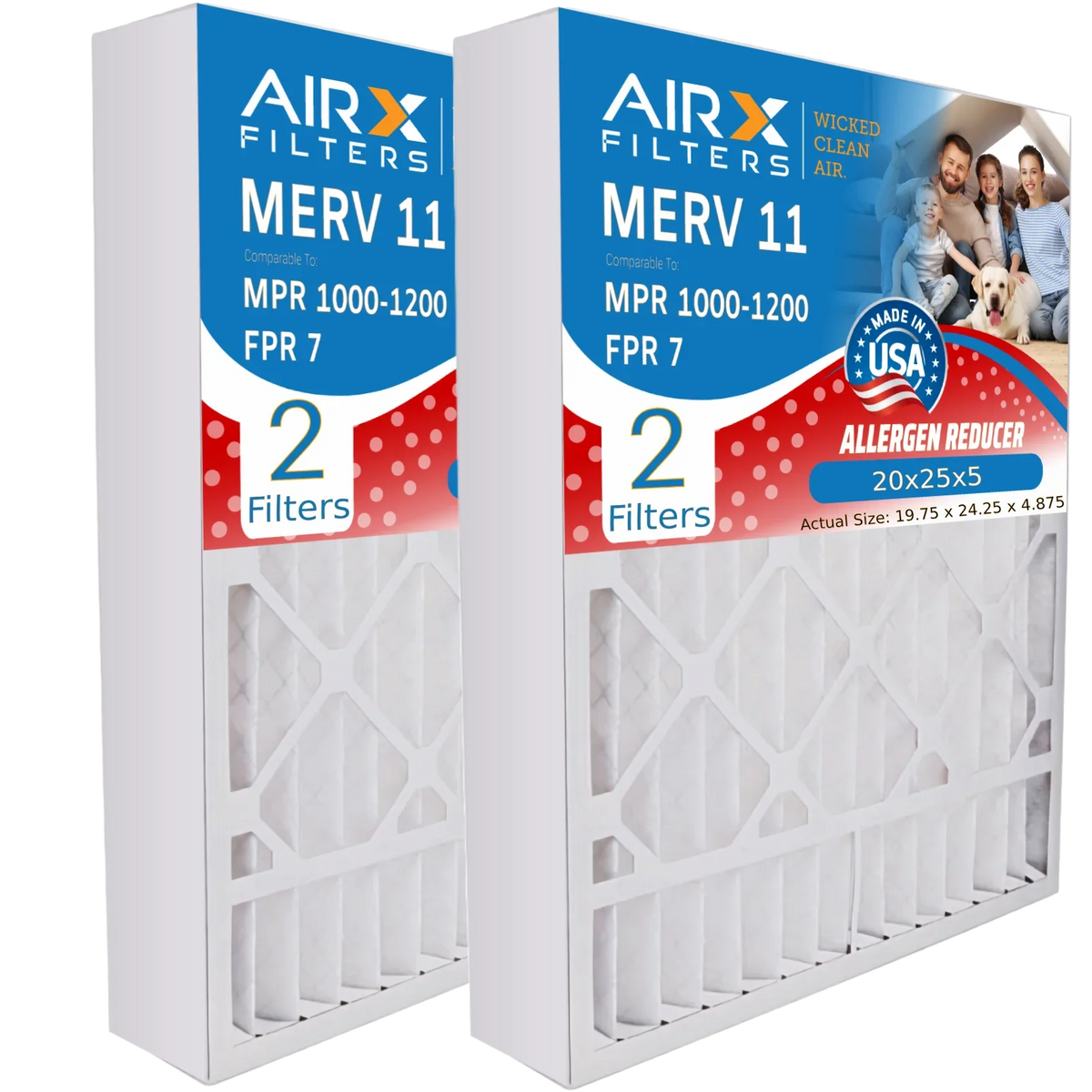 20x25x5 20x25x5 MPR & MERV USA Filter 7 Comparable AIRX 2 CLEAN Filter by with FPR 4501 AIR. Pack 1200 Premium 1000, Air 11 Compatible Furnace ReservePro to Made MPR FILTERS WICKED