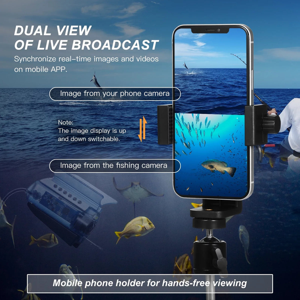 with Case Phone Holder Mobile Live for Control Dcenta Camera with Lake Fishing Kayak Fishing Boat Carry 1080P Video Cage Finder Underwater APP Camera Bait Cable 50M Fish Ice Sea Fishing