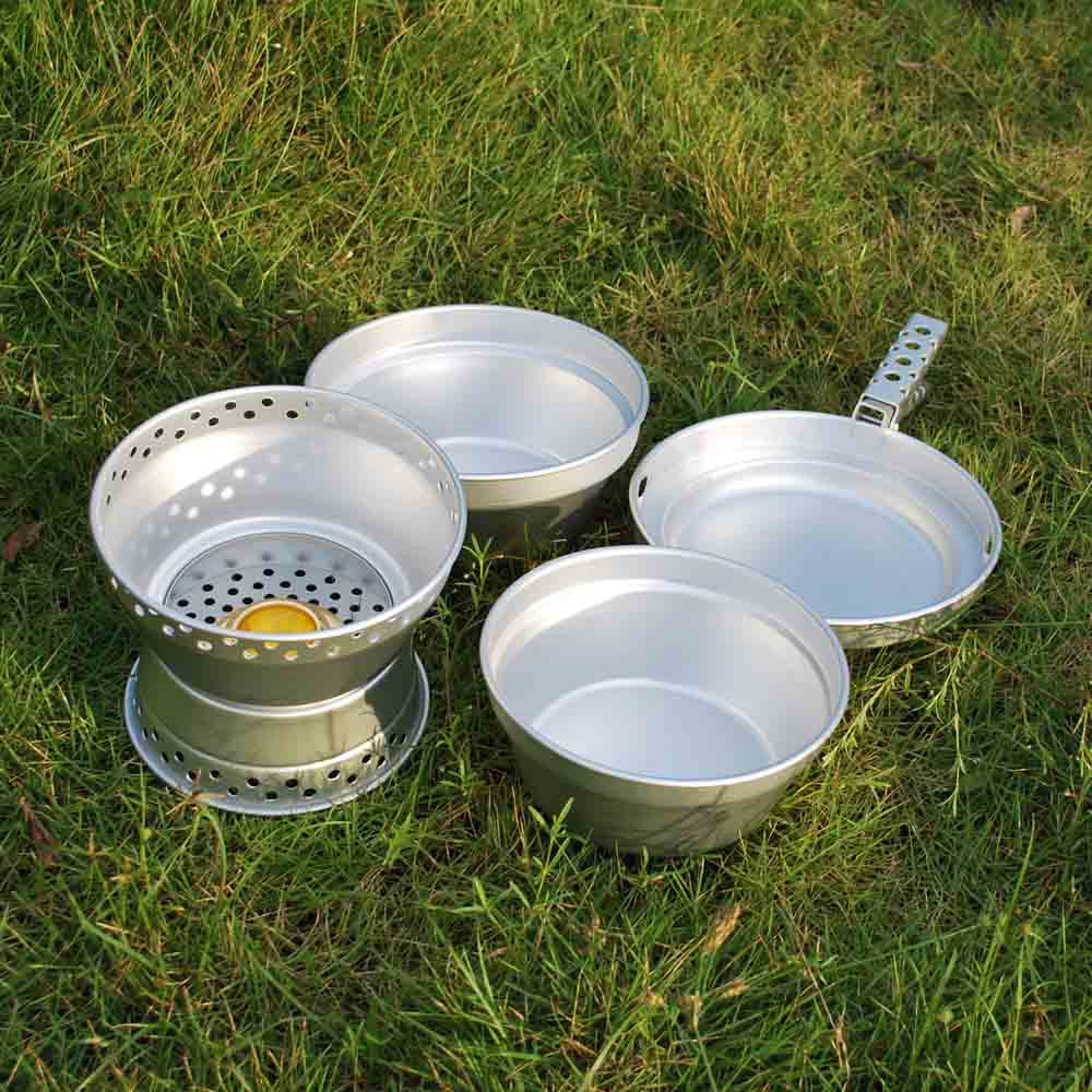 Set Cooking BBQ Stand Stove for Camping Yabuy Picnic Hiking Backpacking Gripper with Pan Pot Mess with Portable Spirit Kit Cookware