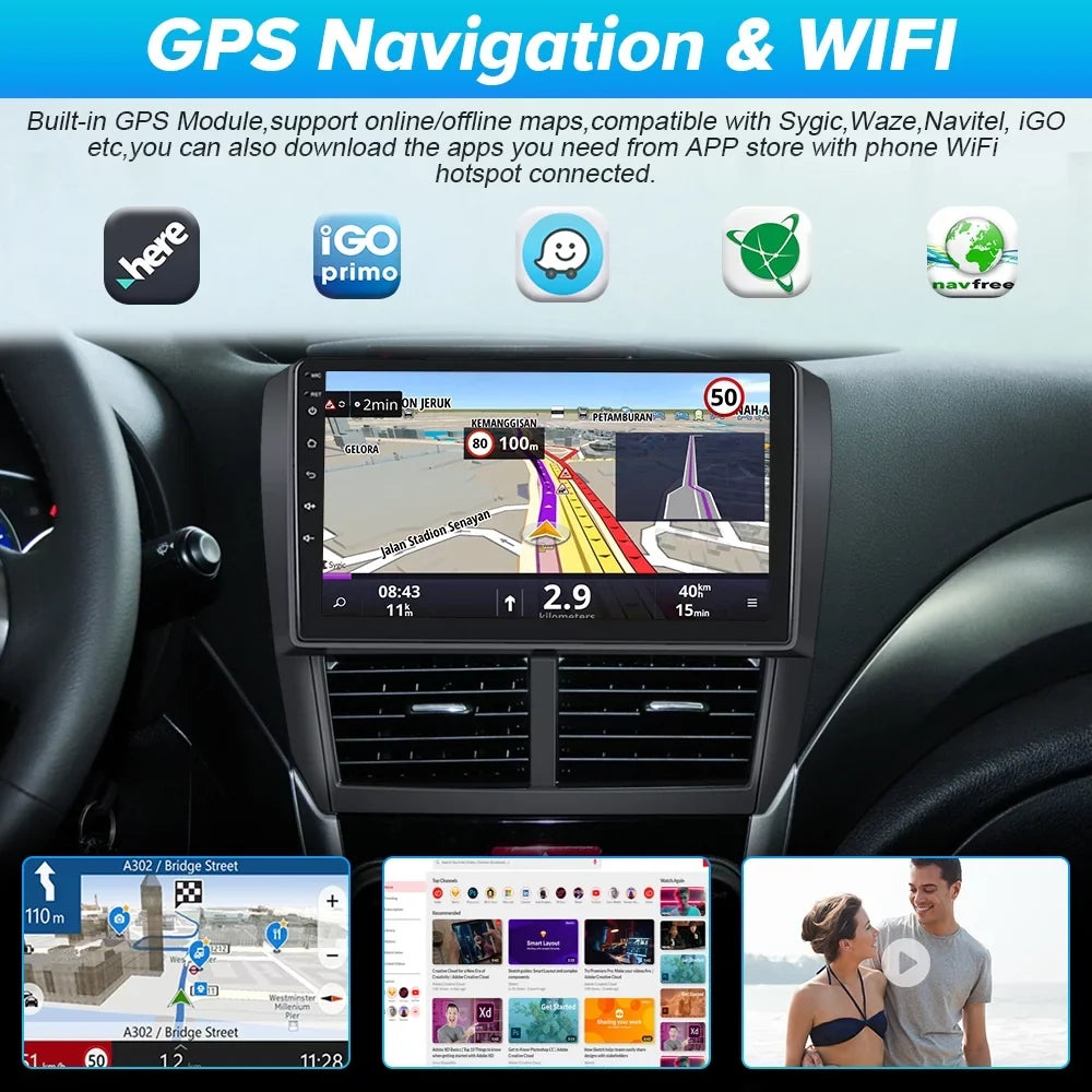 Radio Podofo for AHD Bluetooth Carplay 13 Hifi, WIFI Subaru Android 2008-2012 GPS FM Stereo Camera Car 9'' Touchscreen Wireless Android Forester 2+64G Backup Auto
