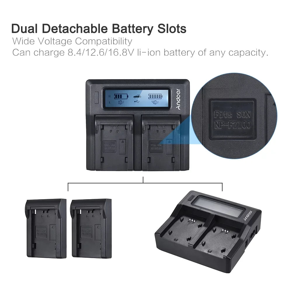 A9 A7SIII A7III Channel Tomshoo Dual NP-FZ100 Sony A7RIII Replacement Battery for LCD