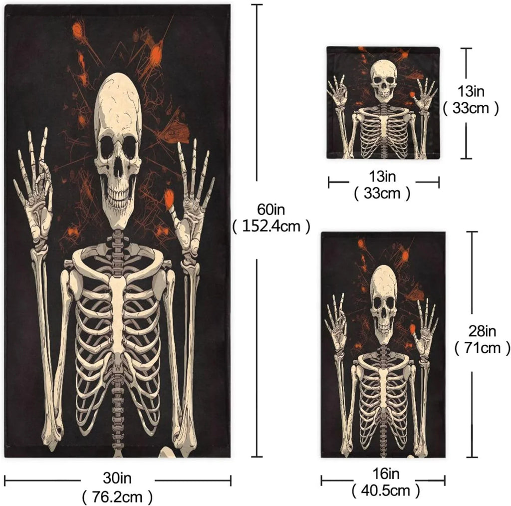 Gift 3-Piece Decorative Skeleton Washcloth Towels Soft Hotel Towel Pool Gym Beach Washcloth Absorbent Towel Bath Bathroom Hand Swimming Bathroom Towel Halloween Coolnut for Set