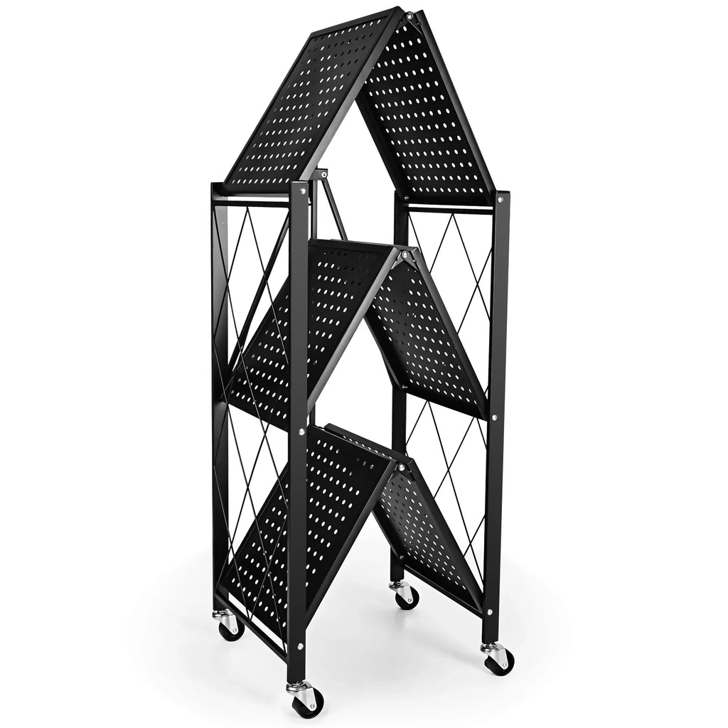 Shelving Shelving Heavy with Kitchen, Garage for Metal Foldable Organizer Easy Rack Suitable 3-Tier Duty Black Storage Unit Moving Storey
