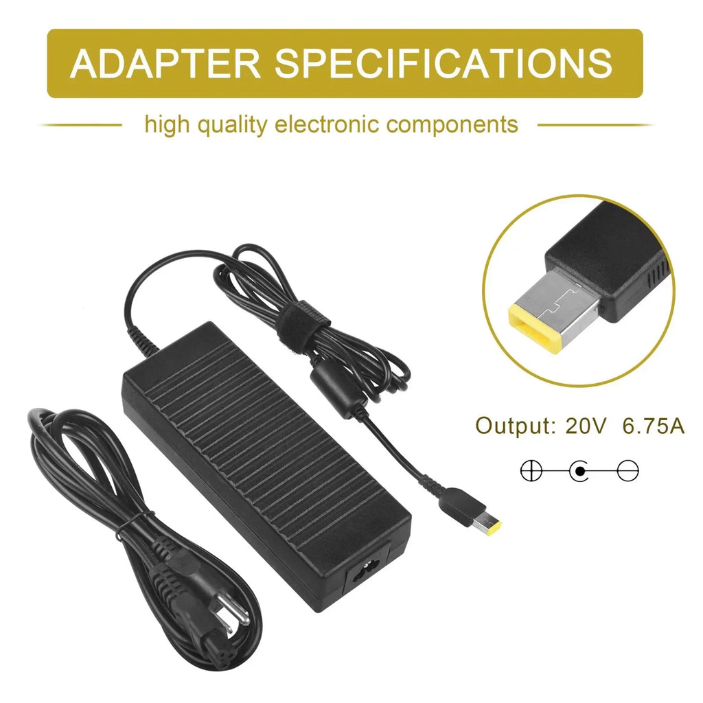 CJP-Geek Adapter Lenovo 6.75A Charger for Y40-70 Power Cord 135W 20V Y50-70 Y40-80 AC