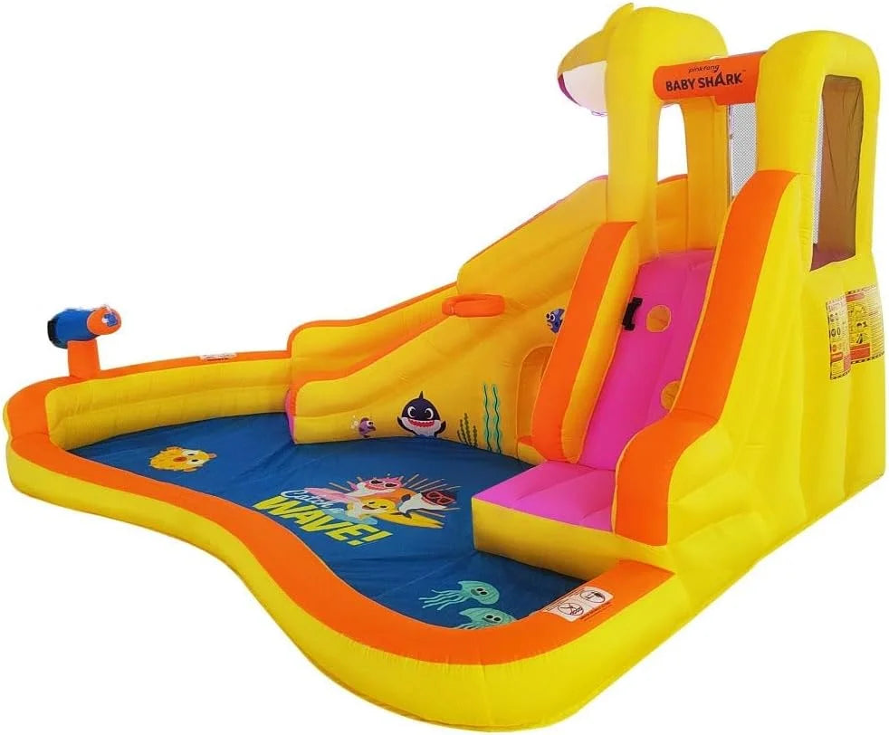 Pool Water Bounce Curve Blower & Water Kids with Outdoor Inflatable Baby Fun, House Waterslide Pink Dry, Slide, Wet Slide Backyard or Fong Water Funormous Shark Park, Sprayer, Includes Party