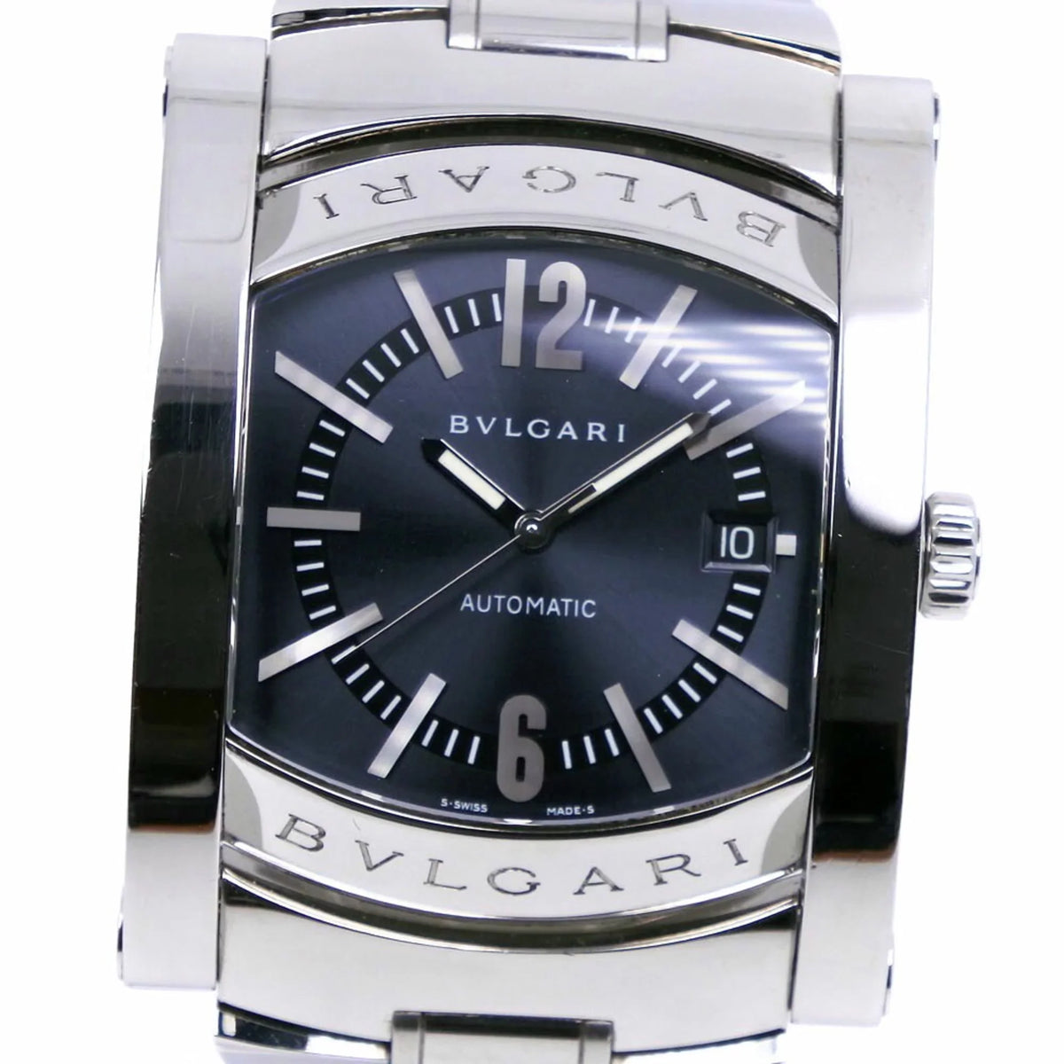 AA48S Ashoma Stainless Pre-Owned Watch Bvlgari Navy (Good) Silver Steel Men's Automatic Dial