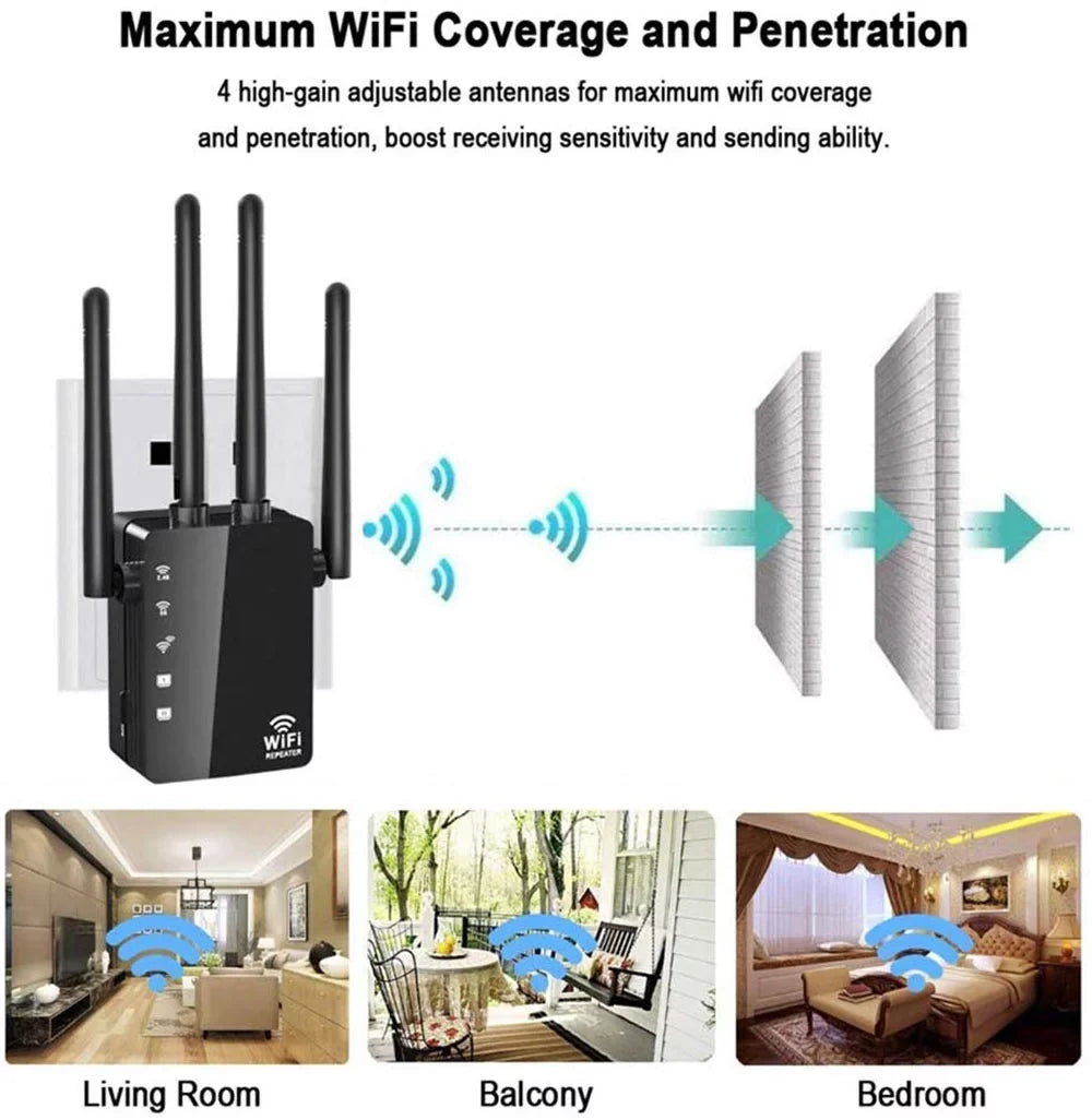 Booster, with Extender Gigabit WiFi 1200Mbps WiFi Band WiFi to Signal & Dual Smart Alexa "Happyline" & Extend WiFi 2.4 Range Devices 5GHz Repeater Home Extender Port, Ethernet Wireless Signal