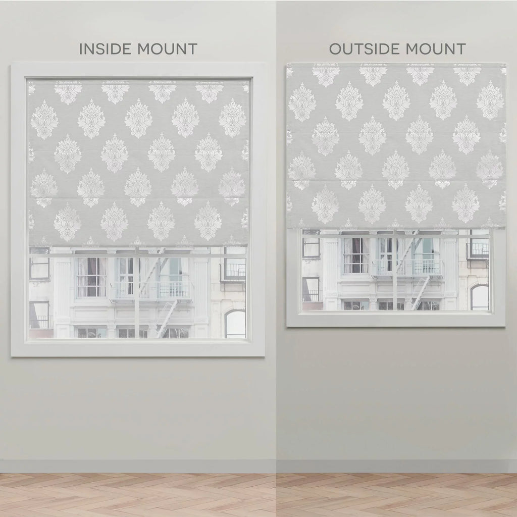 Exclusive 100% Roman Marseilles Shade, 34"x64", Damask Home Blackout Silver