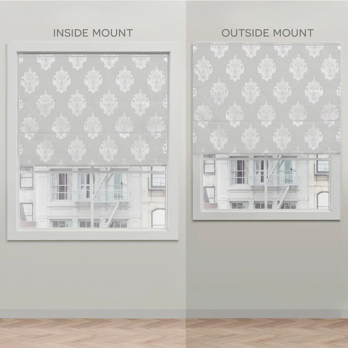 Exclusive 100% Roman Marseilles Shade, 34"x64", Damask Home Blackout Silver