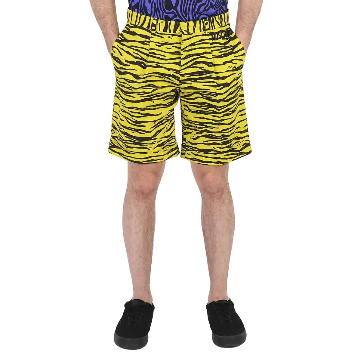 (Waist Men's Brand Size Printed Size 44 Cotton Yellow Stretch Moschino Shorts, 29")