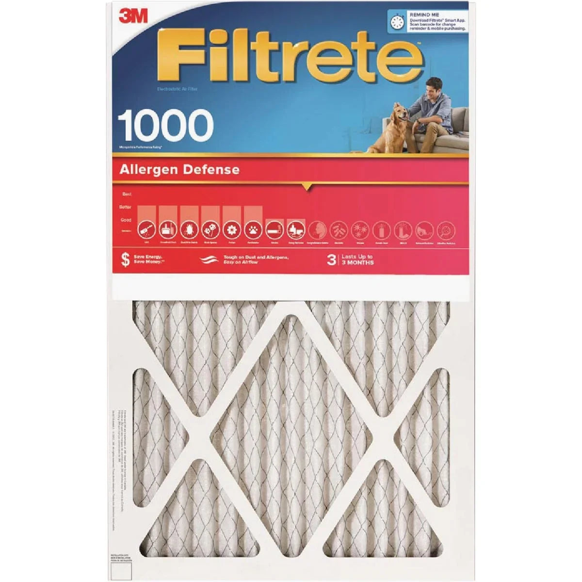 Defense MPR Filter x Allergen 1 12 20 In. In. x PK, Furnace Filtrete 1000/1085 In. 1