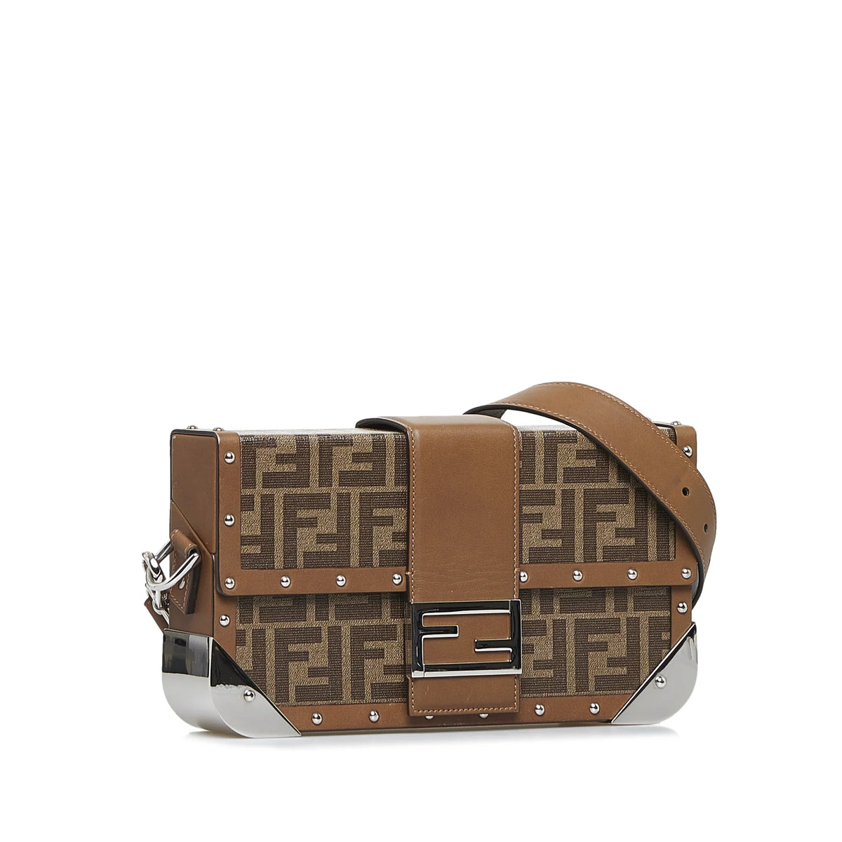 Fendi Coated Baguette (Good) Brown Unisex Fabric Crossbody Trunk Authenticated Zucca Canvas Pre-Owned Bag