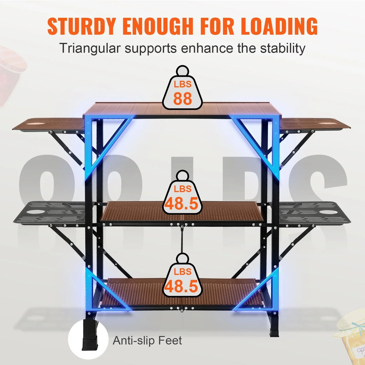 Kitchen Table Tables Folding SKYSHALO 5 Camping Portable 2 Cook Station & Shelves