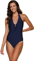 Jon Tortoise Navy Small Plunge Resort Womens Essentials One-Piece Helen Solid Swimsuit