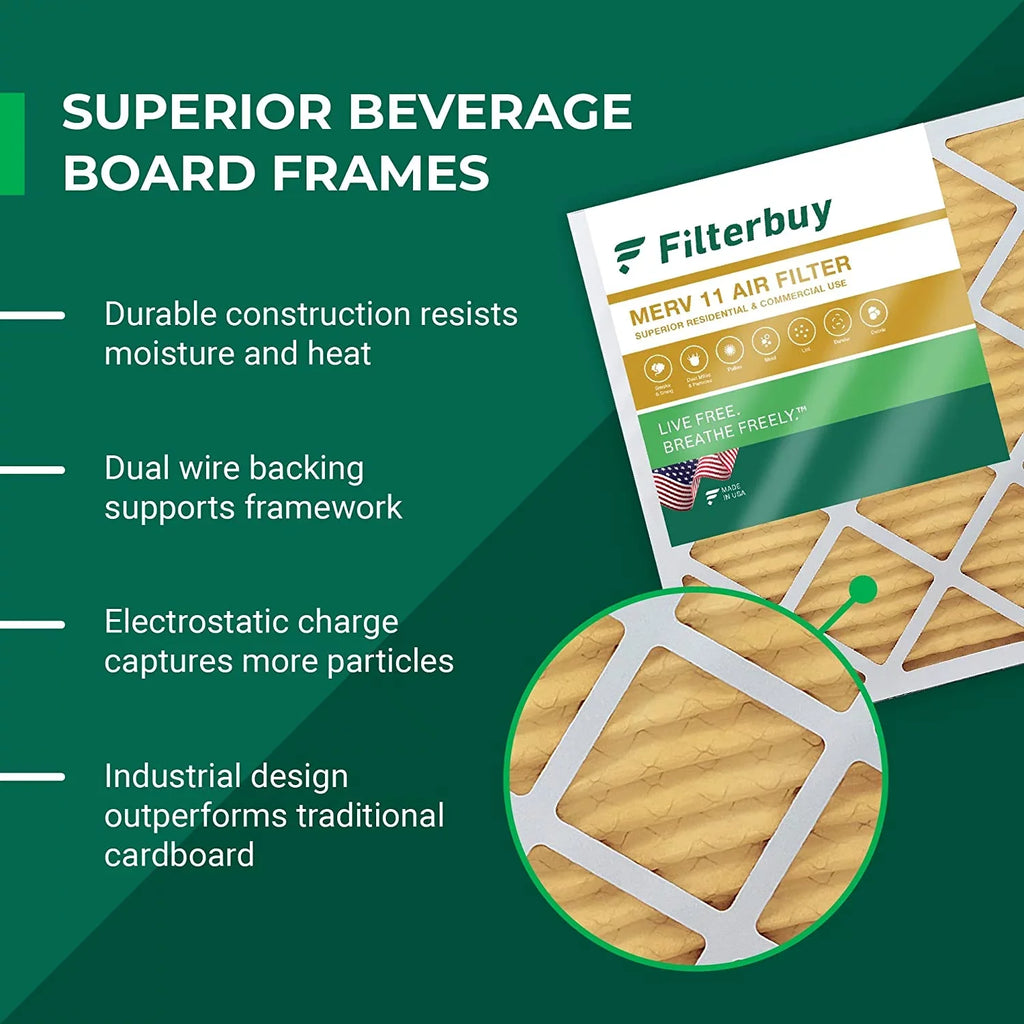 Air Filterbuy 11 AC (5-Pack) MERV 16x24x1 Furnace Pleated Filters HVAC
