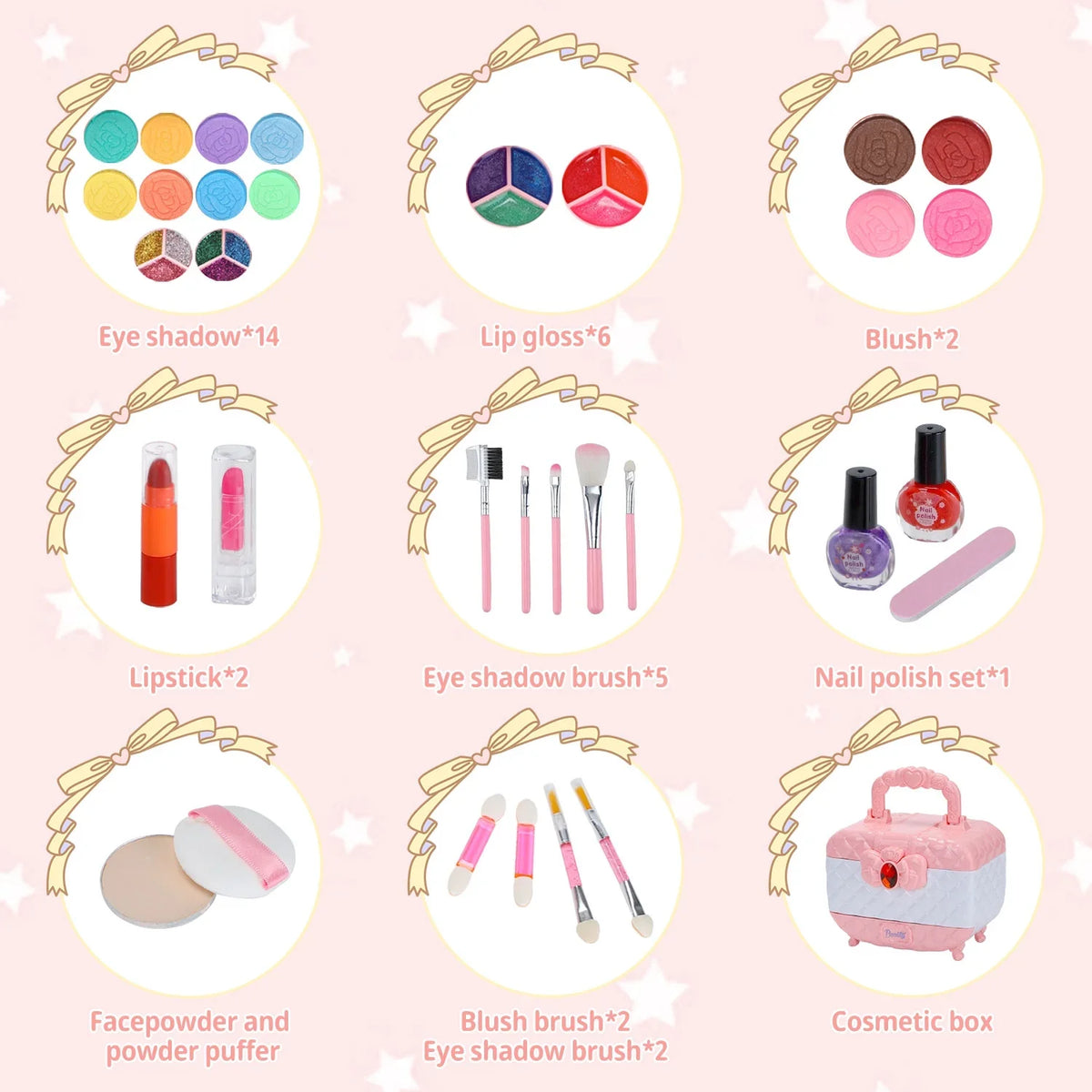 42 Cosmetic Makeup Kids Makeup Christmas Toys Real Non-Toxic WATTNE Frozen Safe Kids Girl Set Kit, Washable for Makeup Birthday (Pink) 3-12 Year Makeup Gift Pcs Girl for Set, & & Kit Old Toddler