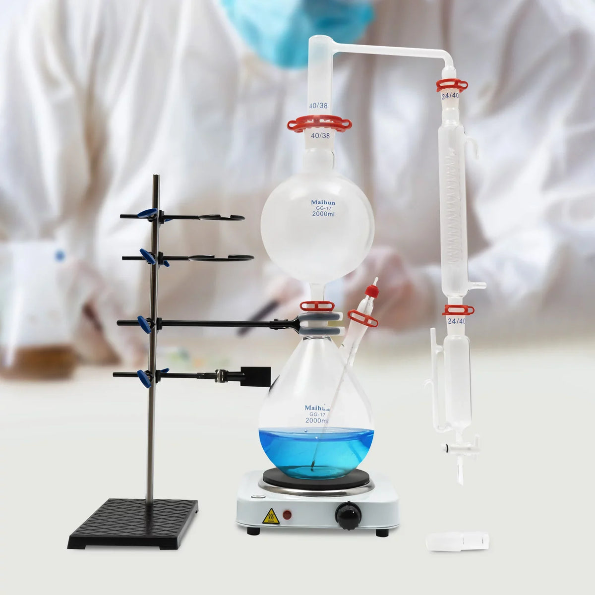 Glass Separator Oil Kit Purifier Miumaeov Oil Condenser Essential + Hot 2000ML Distillation Distillation Essential Distiller Steam Lab Stove Water + Apparatus with