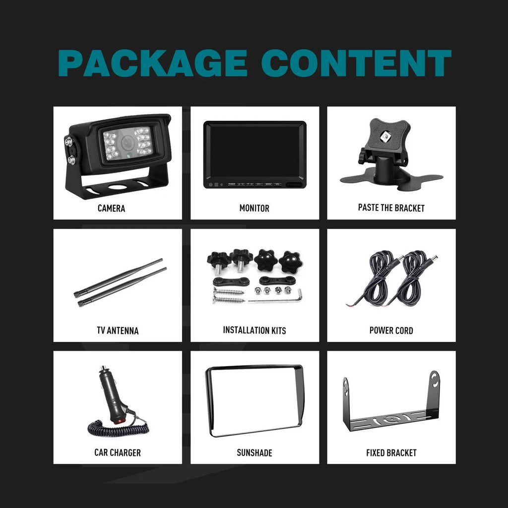 for 1080P Truck 7" Wireless AHD Camera Display Kit Rear Backup 3CH Trailer View