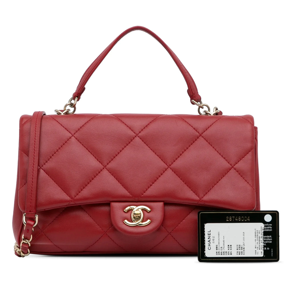 Carry Satchel Easy Unisex Pre-Owned Chanel (Good) Authenticated Lambskin Red Small Flap Leather Bag