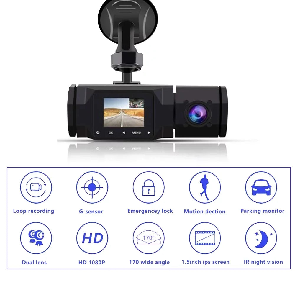 Cam with Car Recording, SOATUTO Front Motion IPS Detection, Dashboard Recorder 1.5in Parking and Driving 2 Dual Locked, Accident Channel Vision, Night 1080P Dash IR Camera Cabin Loop Monitoring,